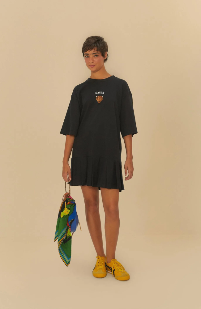 Vestido Curto Pregas Preto