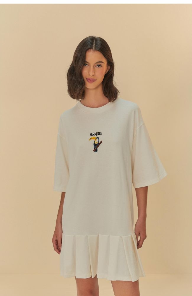 Vestido Curto Pregas Off-White
