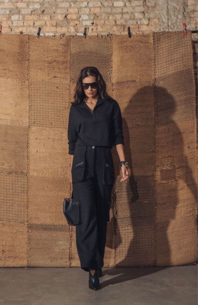 Conjunto Moletom Cargo Preto com Zíper
